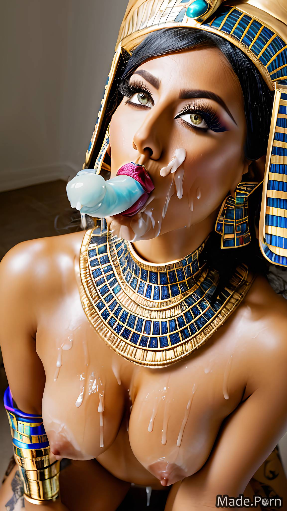 gold egyptian facial blue morning made necklace