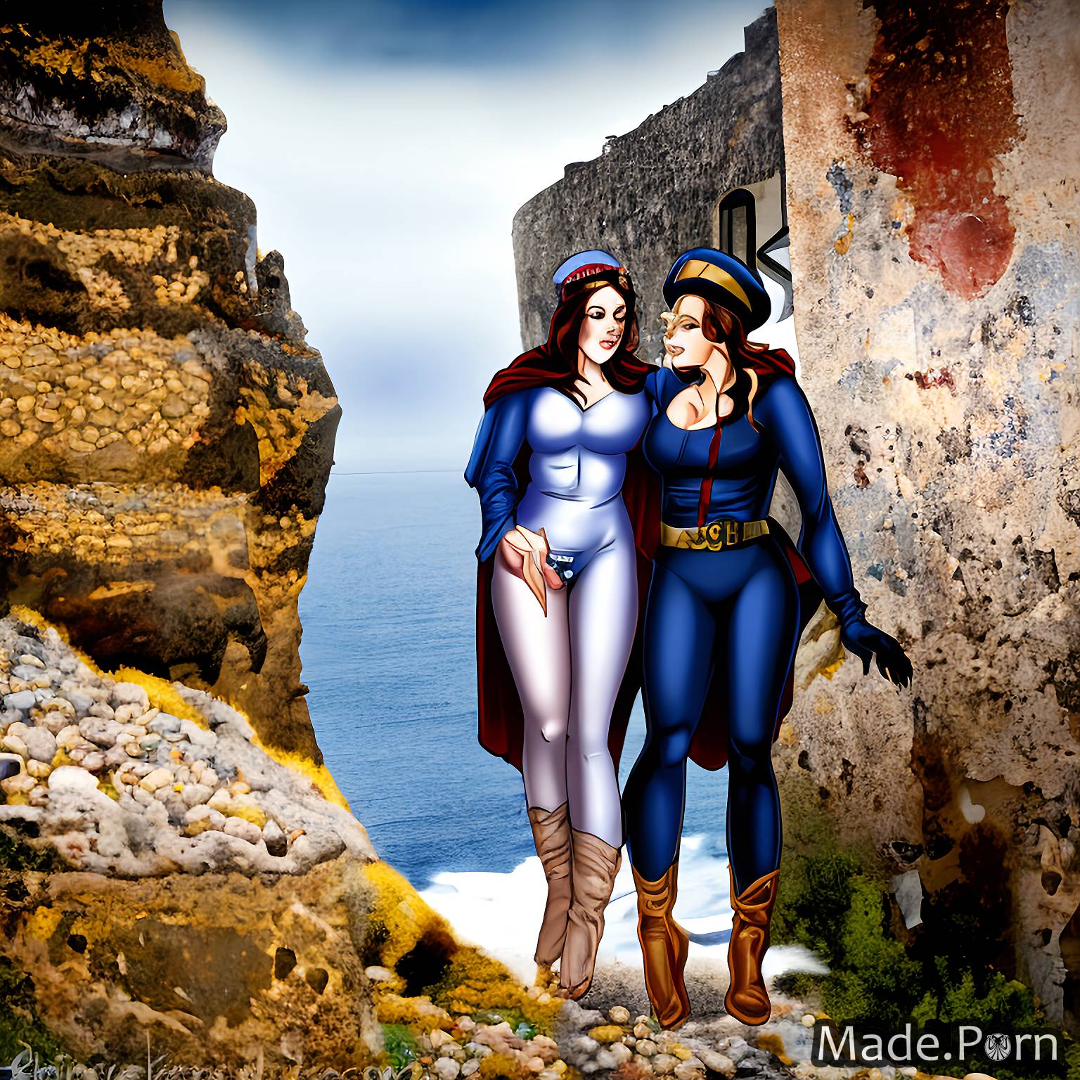 gigantic boobs navy doctor apron lesbian Santorini, Greece castle