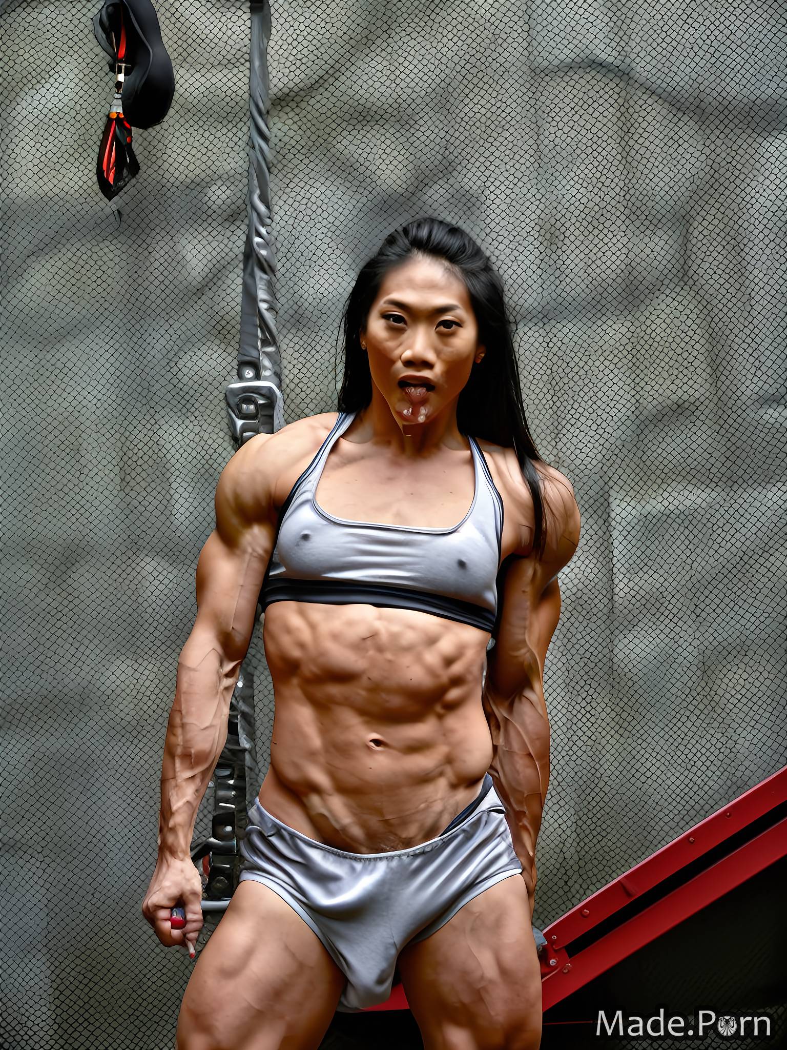 medium shot orgasm working out athlete athlete ahegao bodybuilder